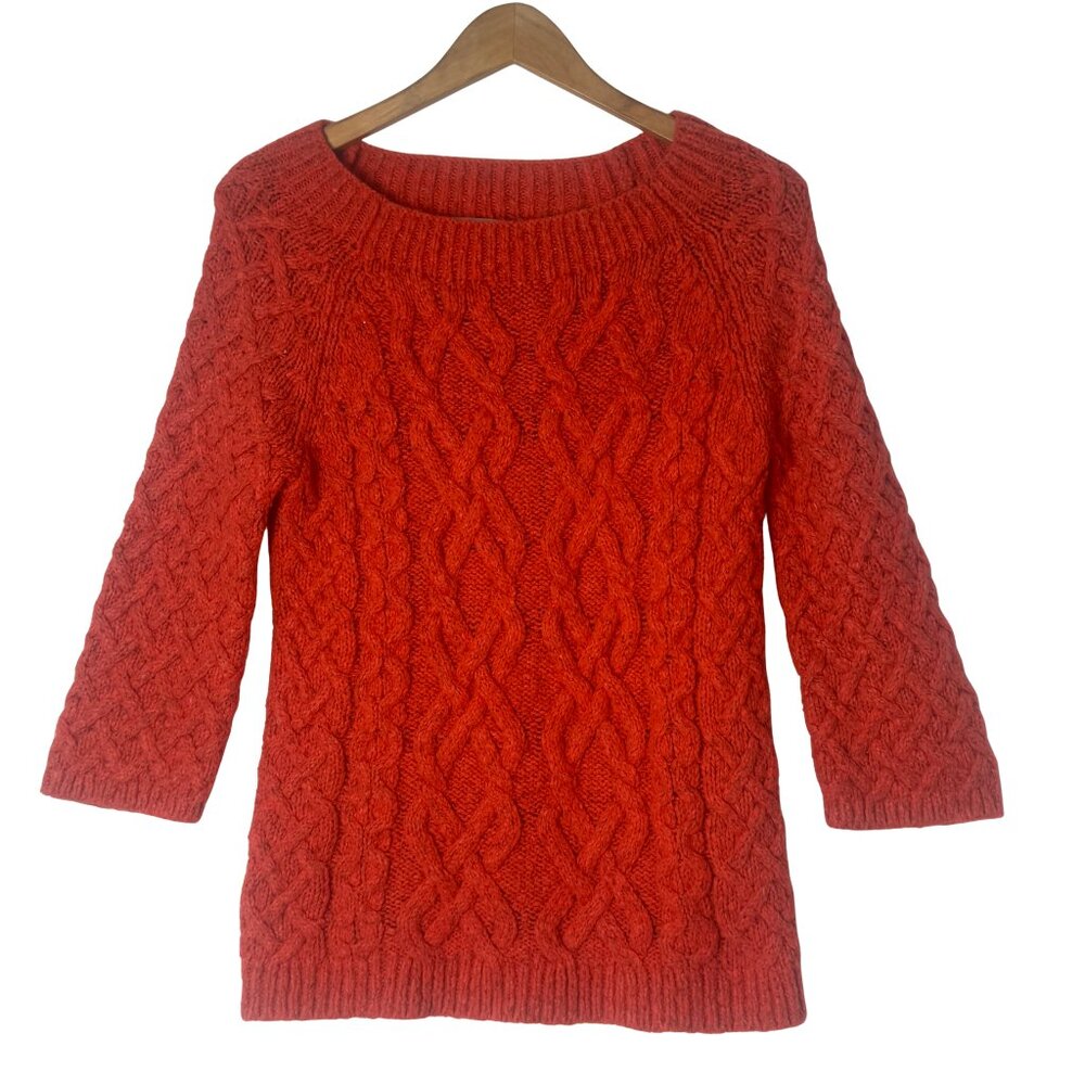 LOFT Cable Knit Sweater Orange 3/4 Sleeve Size XS